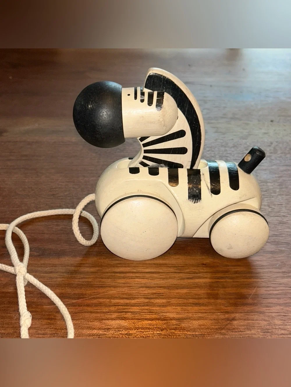 Rare Plan Toys 090710 Zebra Baby Toddler Push Pull Wooden Toy Rolls With String.